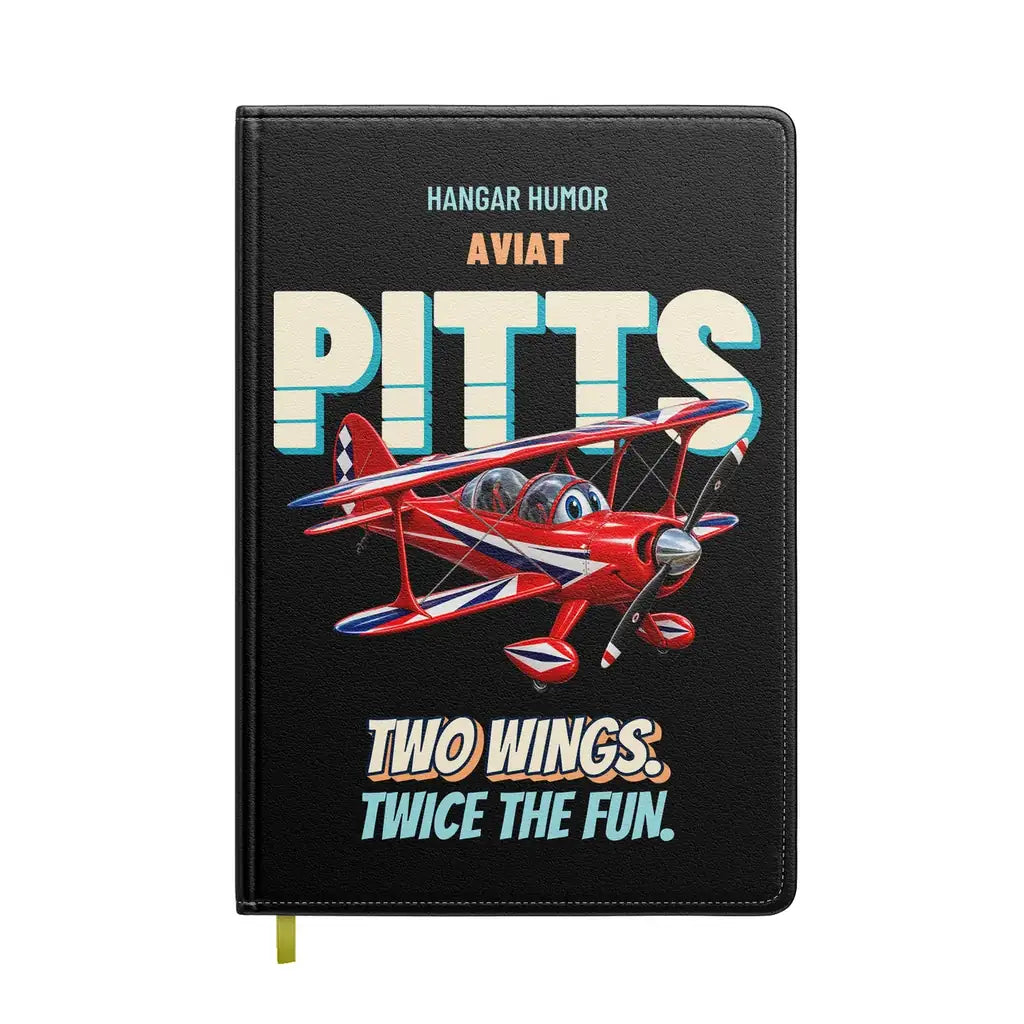 Pitts S-2B - Two wings. Twice the fun. design on black notebook