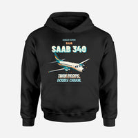 Thumbnail for Saab 340B - Twin props. Double charm. design on black hoodie single side