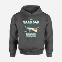 Thumbnail for Saab 340B - Twin props. Double charm. design on dark gray hoodie single side