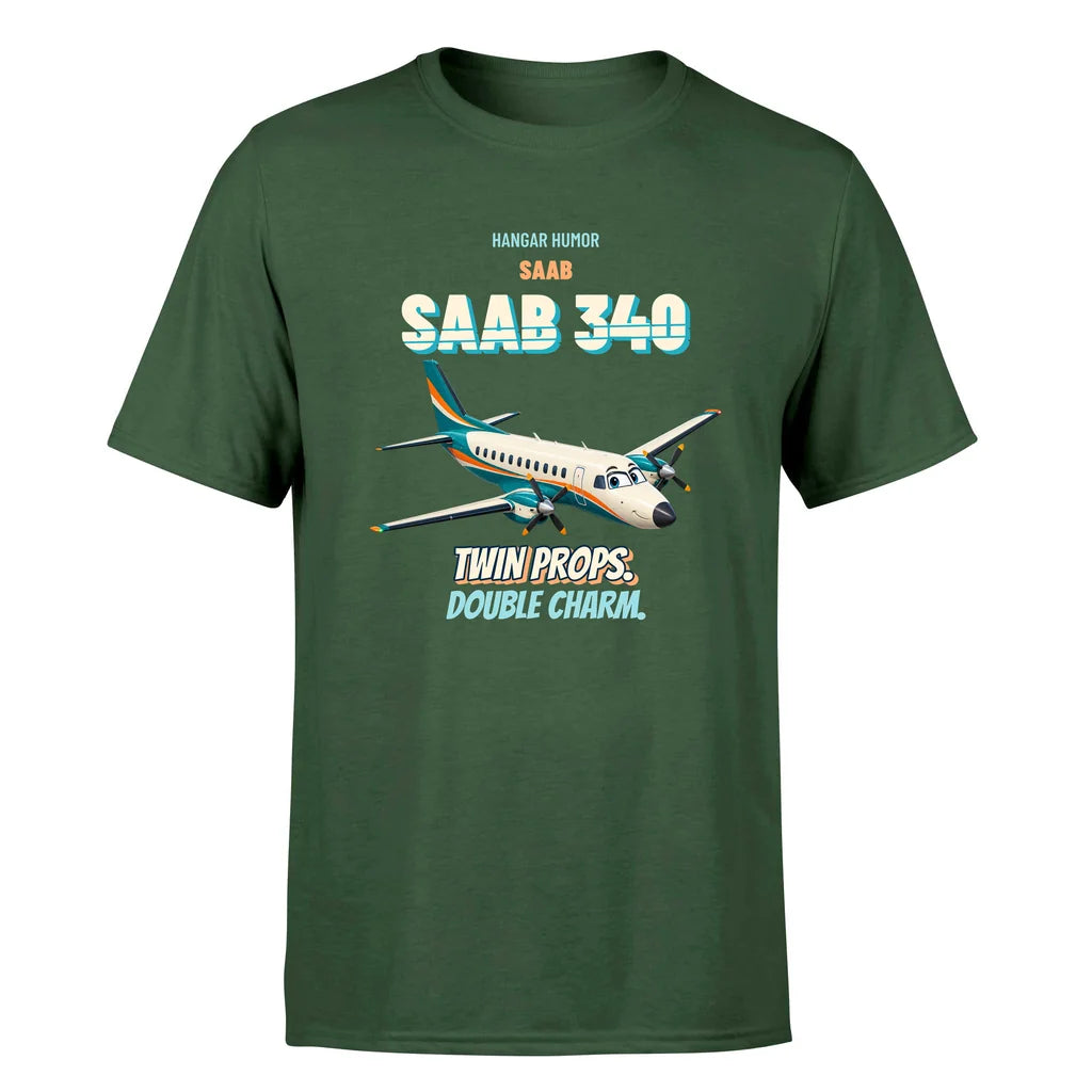 Saab 340B - Twin props. Double charm. - Premium T-Shirt design on darkgreen premium t shirt