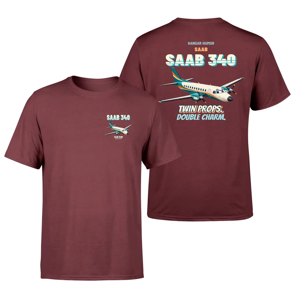 Saab 340B - Twin props. Double charm. - Double-Side T-Shirt design on darkred double side t shirt