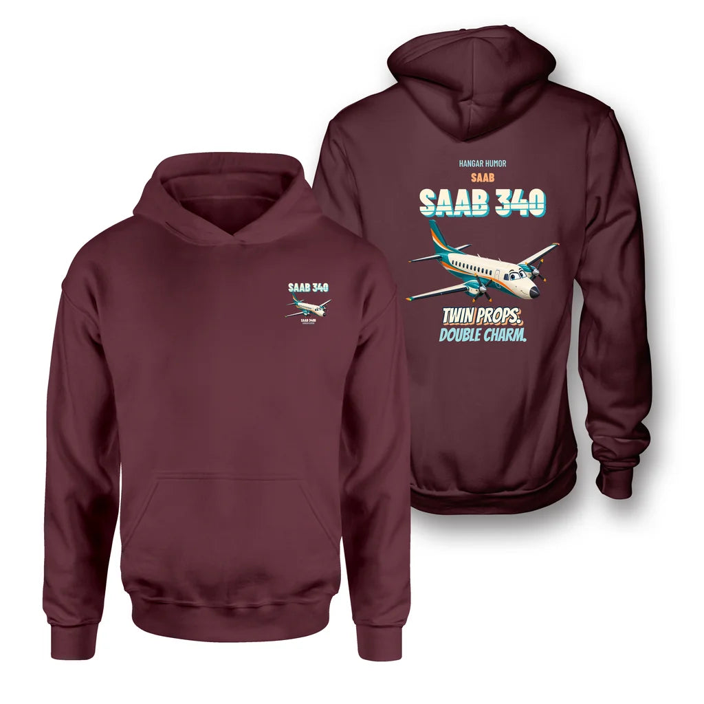Saab 340B - Twin props. Double charm. - Double-Side Hoodie design on dark red double side hoodie