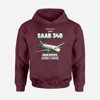 Thumbnail for Saab 340B - Twin props. Double charm. design on dark red hoodie single side