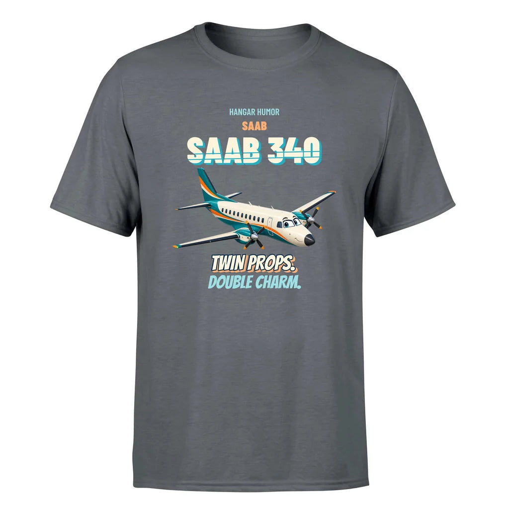 Saab 340B - Twin props. Double charm. - Premium T-Shirt design on gray premium t shirt