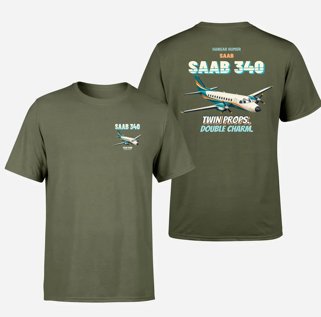 Saab 340B - Twin props. Double charm. - Double-Side T-Shirt design on greenarmy double side t shirt