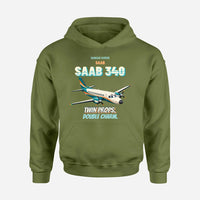 Thumbnail for Saab 340B - Twin props. Double charm. design on green army hoodie single side