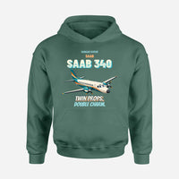 Thumbnail for Saab 340B - Twin props. Double charm. design on green hoodie single side