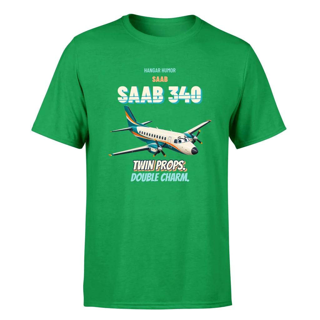 Saab 340B - Twin props. Double charm. - Premium T-Shirt design on green premium t shirt