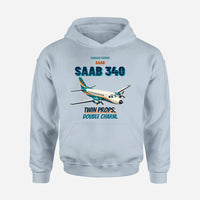 Thumbnail for Saab 340B - Twin props. Double charm. design on light blue hoodie single side