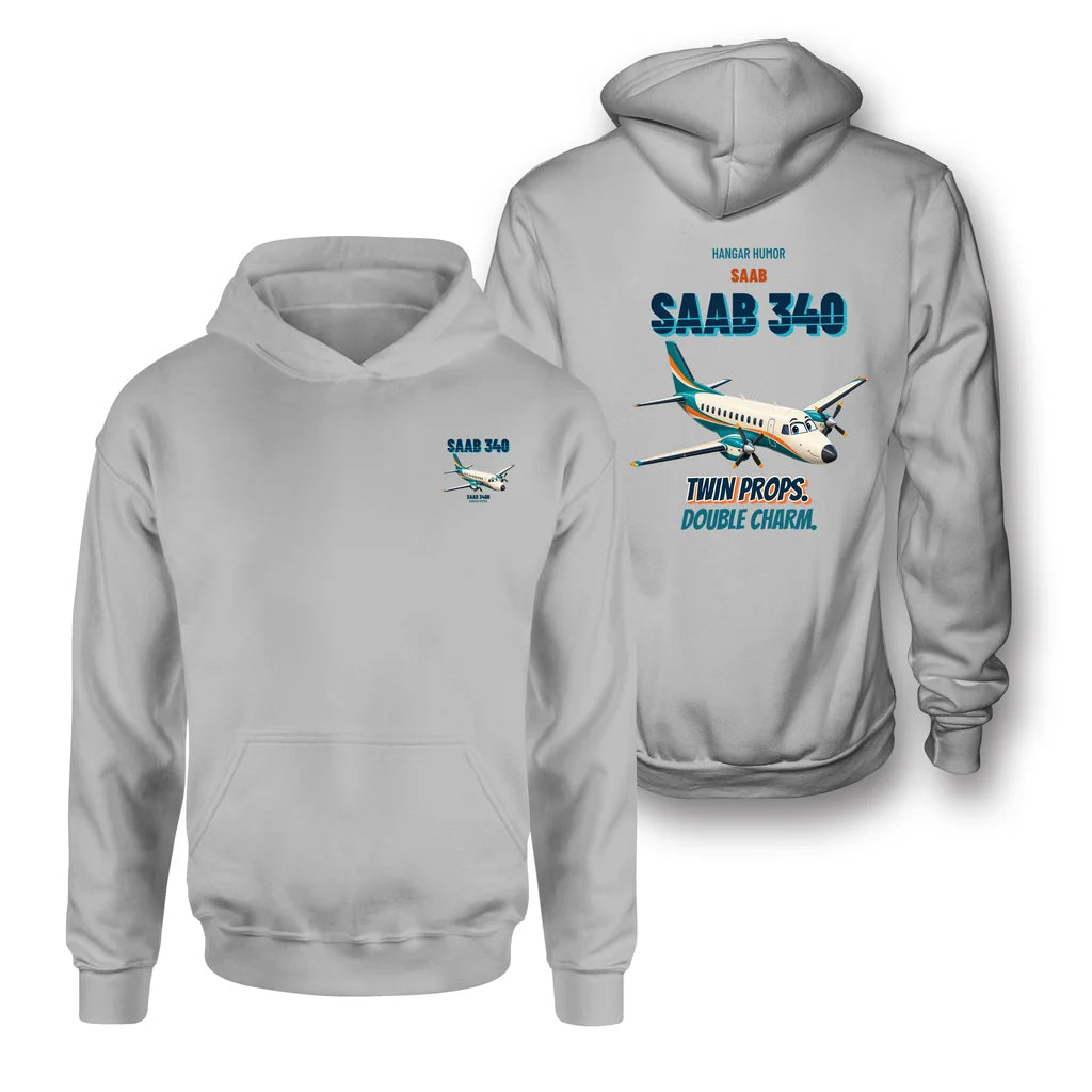 Saab 340B - Twin props. Double charm. - Double-Side Hoodie design on light gray double side hoodie