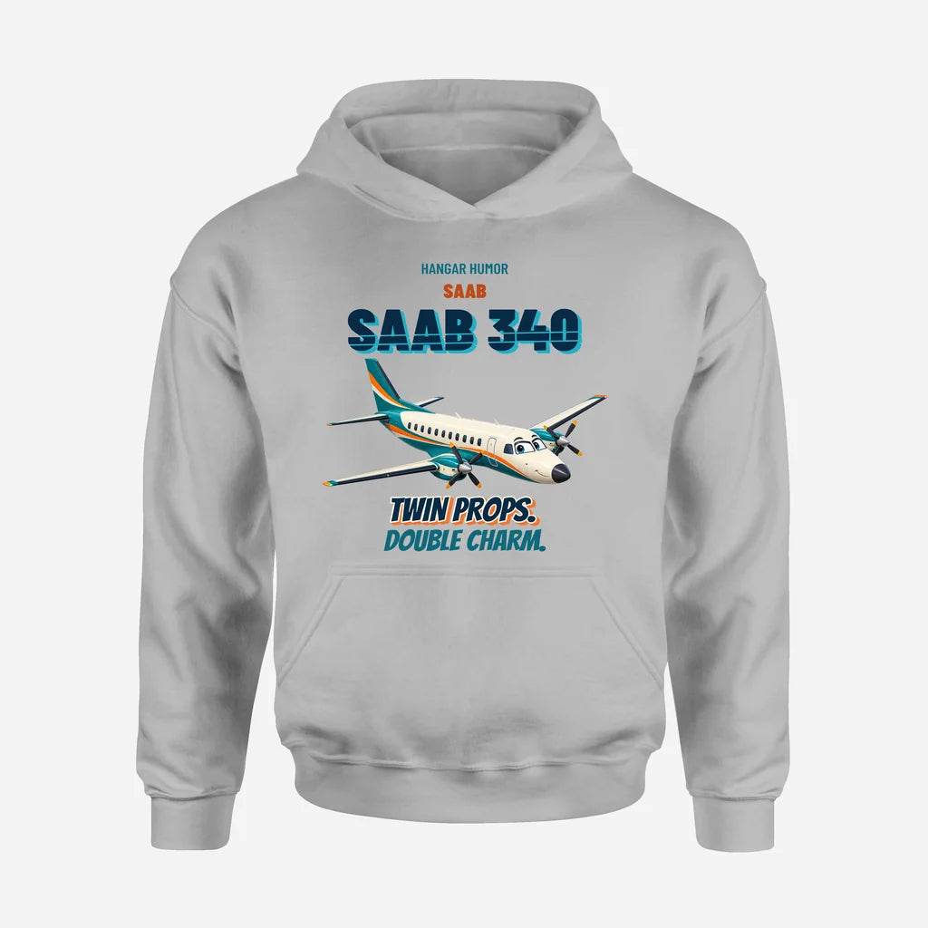 Saab 340B - Twin props. Double charm. design on light gray hoodie single side