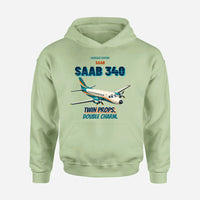 Thumbnail for Saab 340B - Twin props. Double charm. design on light green hoodie single side