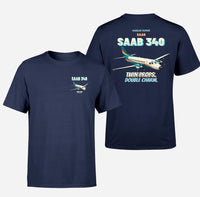 Thumbnail for Saab 340B - Twin props. Double charm. - Double-Side T-Shirt design on navyblue double side t shirt