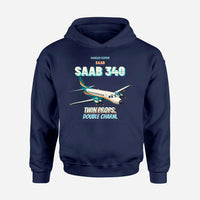 Thumbnail for Saab 340B - Twin props. Double charm. design on navy blue hoodie single side