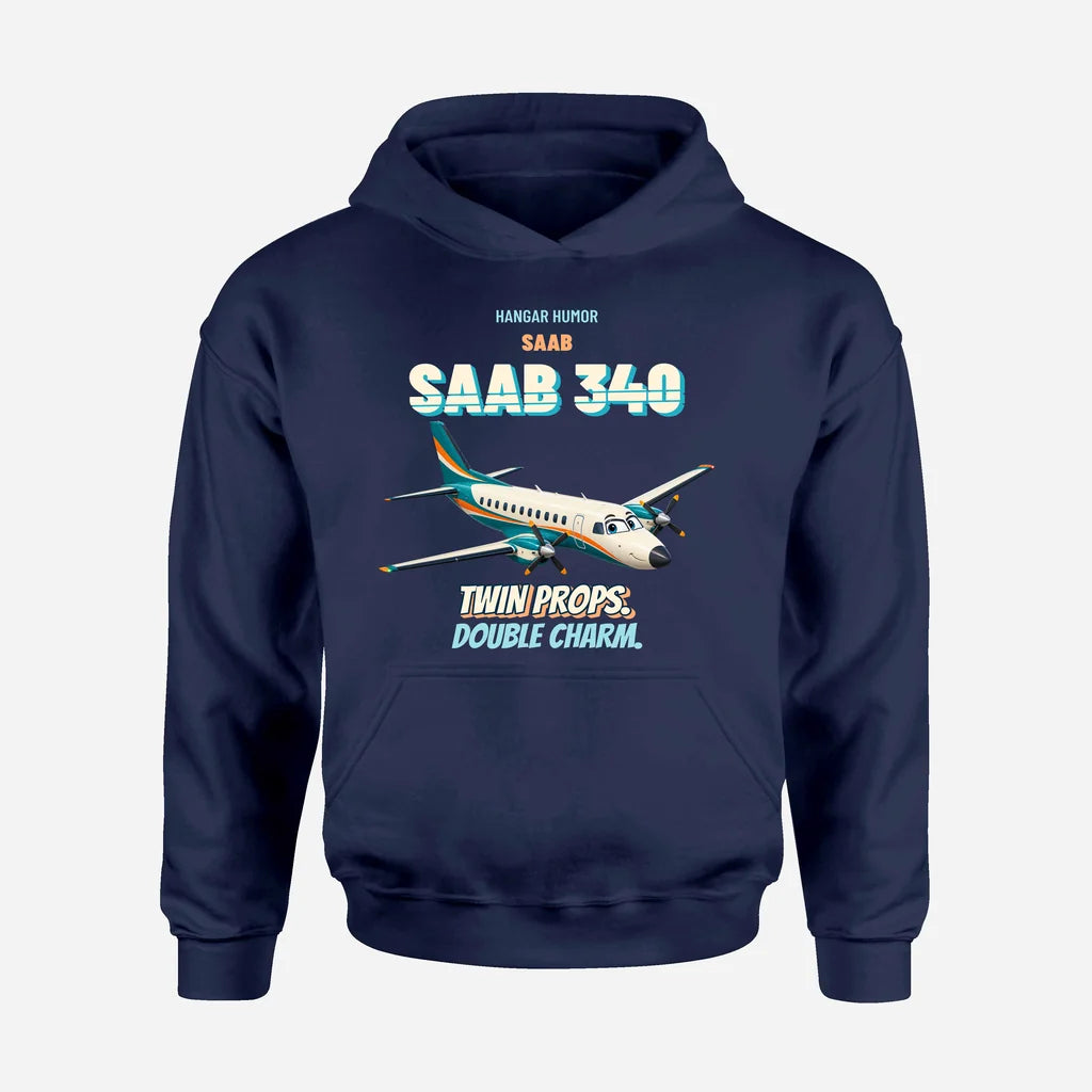 Saab 340B - Twin props. Double charm. design on navy blue hoodie single side