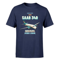 Thumbnail for Saab 340B - Twin props. Double charm. - Premium T-Shirt design on navyblue premium t shirt