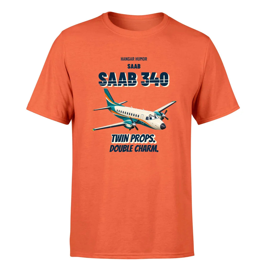 Saab 340B - Twin props. Double charm. - Premium T-Shirt design on orange premium t shirt