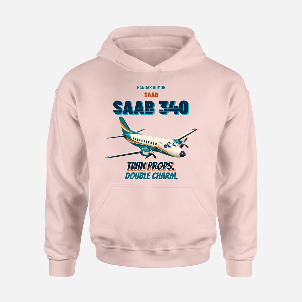 Saab 340B - Twin props. Double charm. design on pink hoodie single side