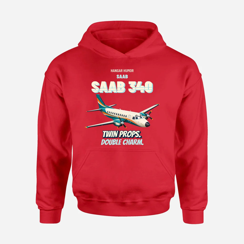 Saab 340B - Twin props. Double charm. design on red hoodie single side