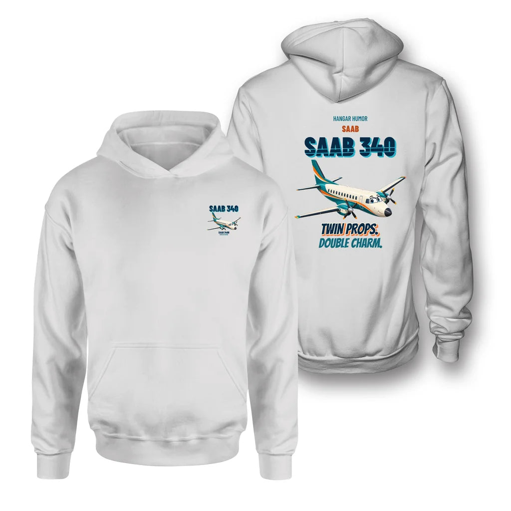 Saab 340B - Twin props. Double charm. - Double-Side Hoodie design on white double side hoodie