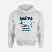 Thumbnail for Saab 340B - Twin props. Double charm. design on white hoodie single side