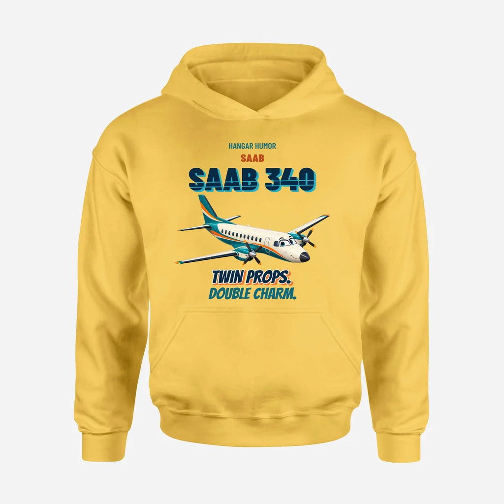 Saab 340B - Twin props. Double charm. design on yellow hoodie single side