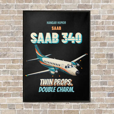 Saab 340B - Twin props. Double charm. vertical canvas print - framed - black background