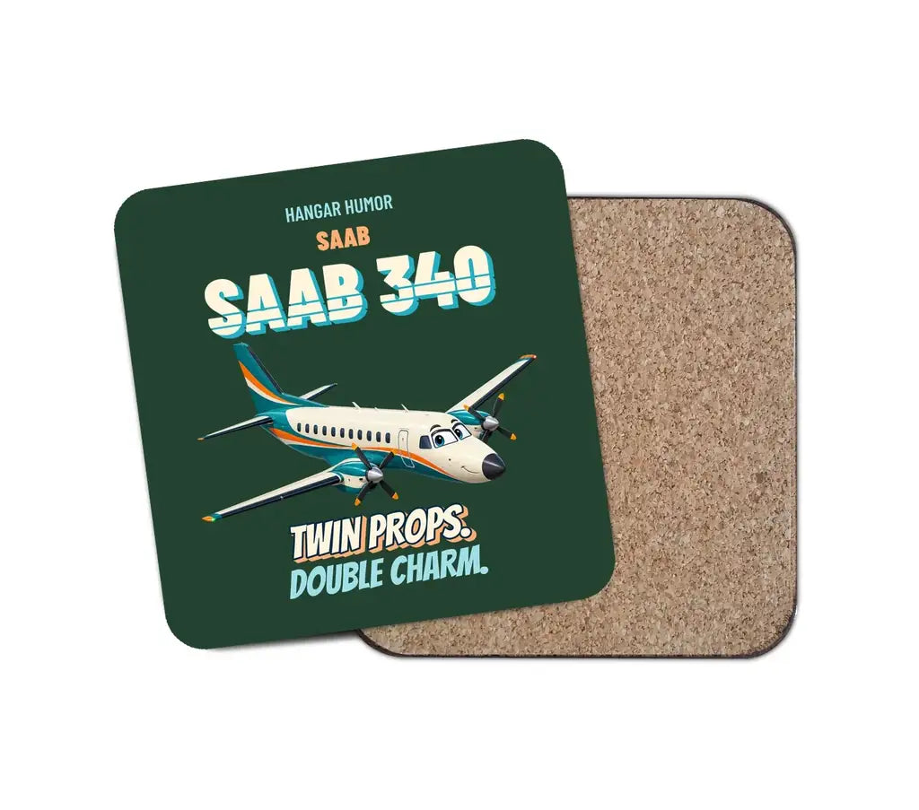 Saab 340B - Twin props. Double charm. design on dark green 1 piece coaster