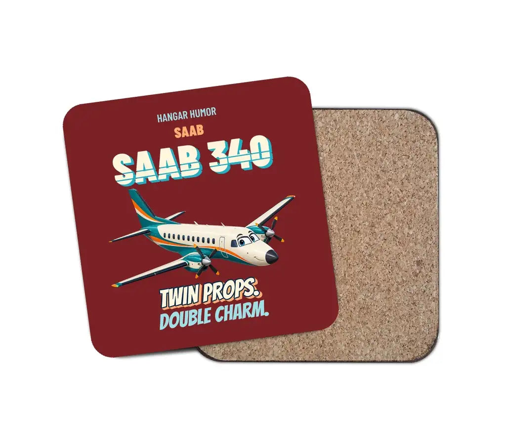 Saab 340B - Twin props. Double charm. design on dark red 1 piece coaster