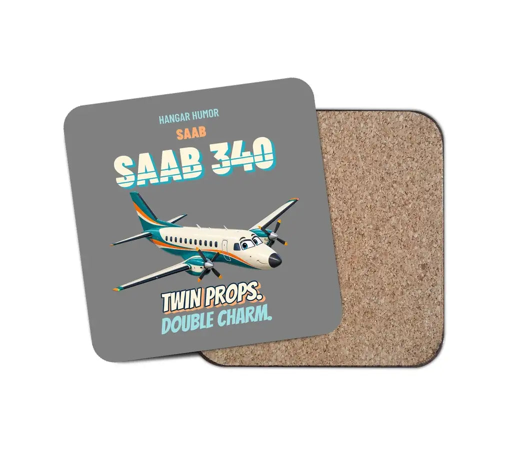 Saab 340B - Twin props. Double charm. design on gray 1 piece coaster