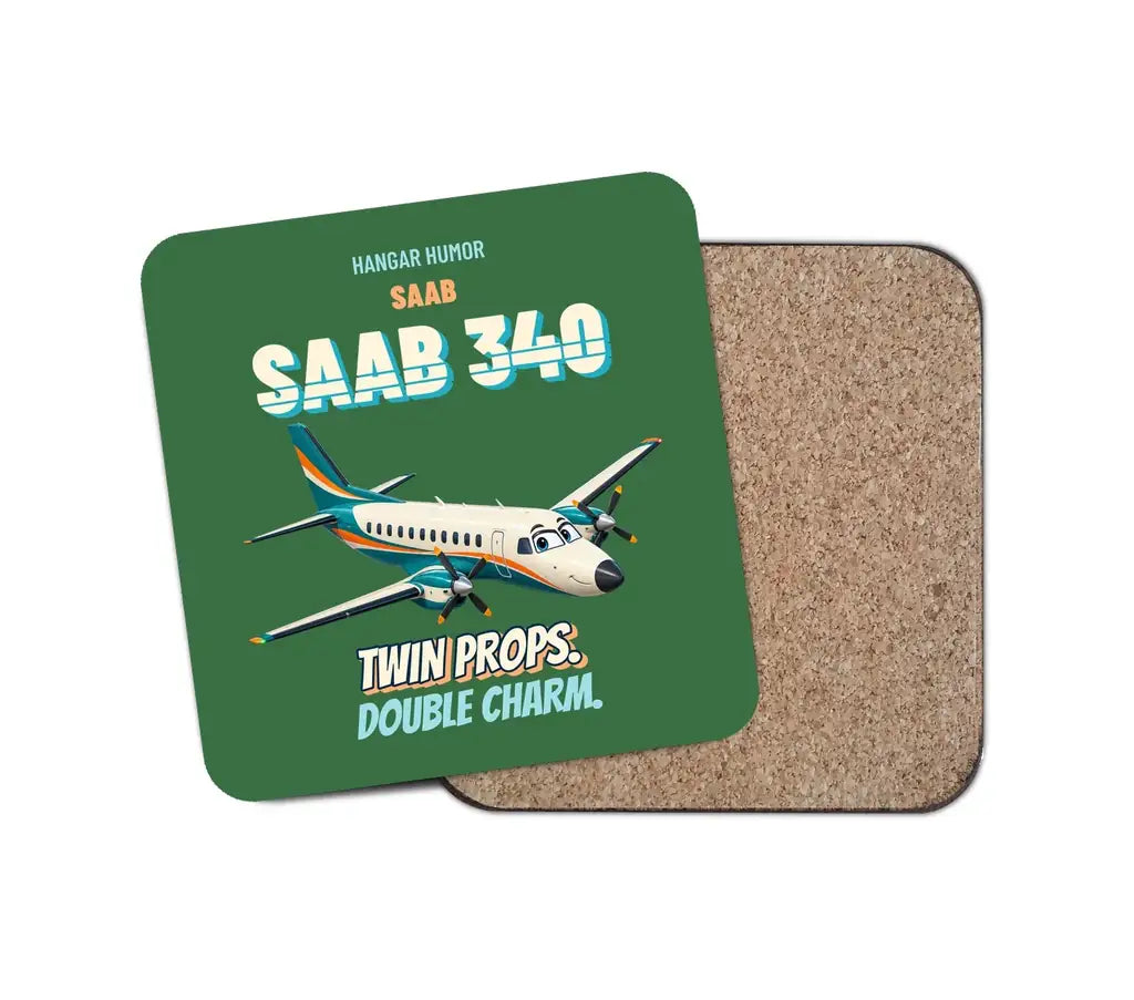 Saab 340B - Twin props. Double charm. design on green 1 piece coaster