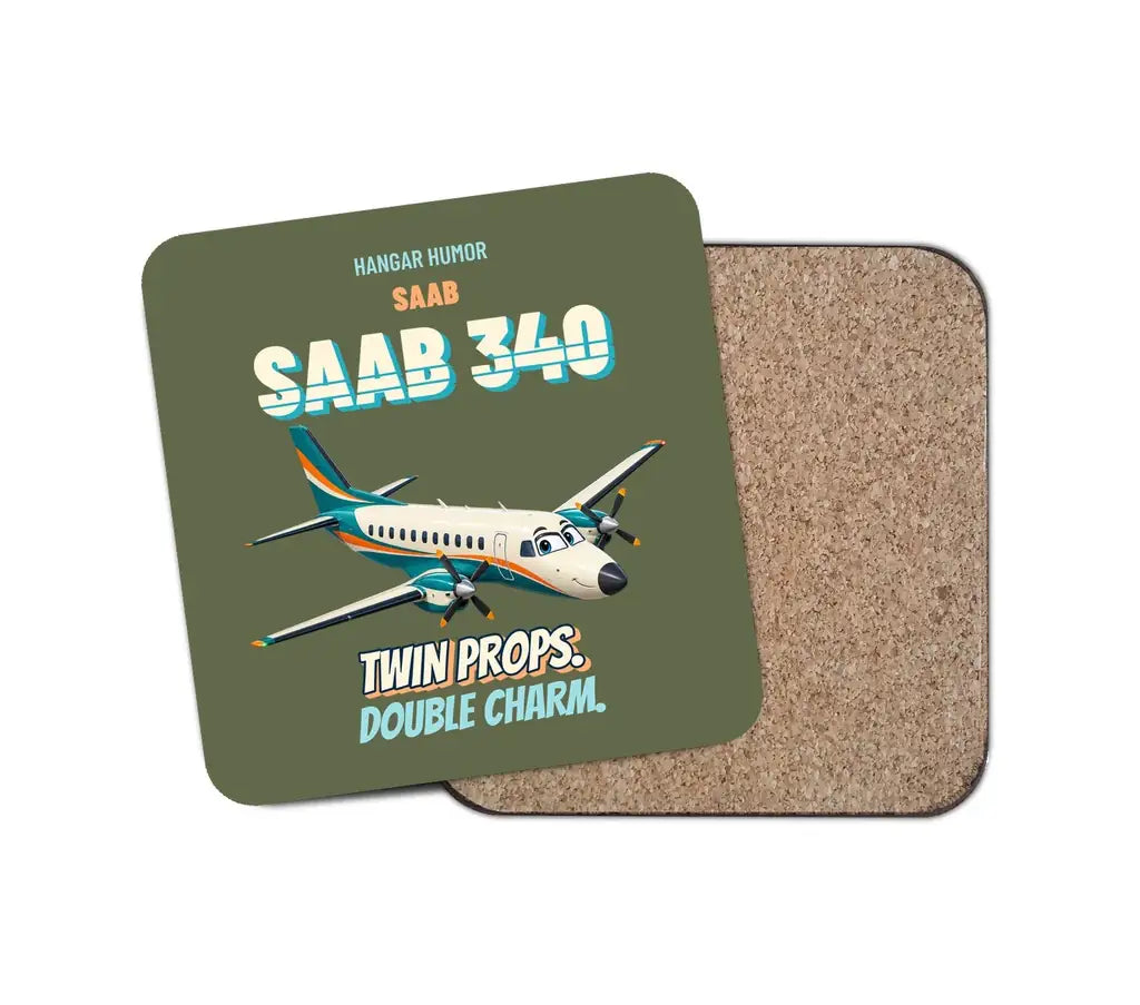 Saab 340B - Twin props. Double charm. design on green army 1 piece coaster
