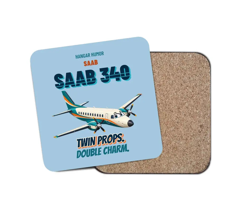 Saab 340B - Twin props. Double charm. design on light blue 1 piece coaster