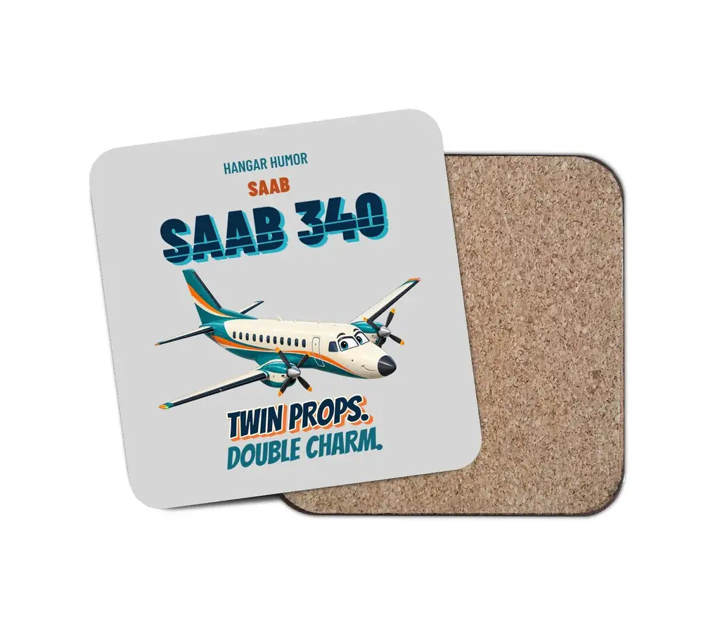 Saab 340B - Twin props. Double charm. design on light gray 1 piece coaster