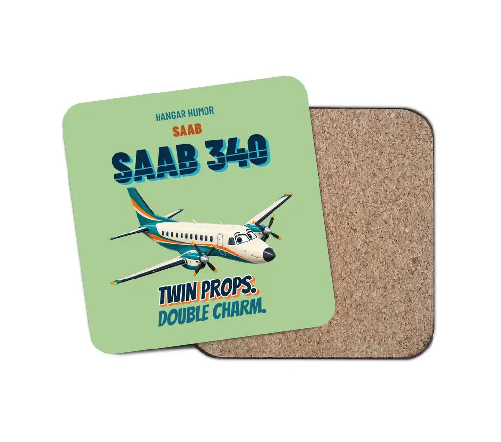 Saab 340B - Twin props. Double charm. design on light green 1 piece coaster
