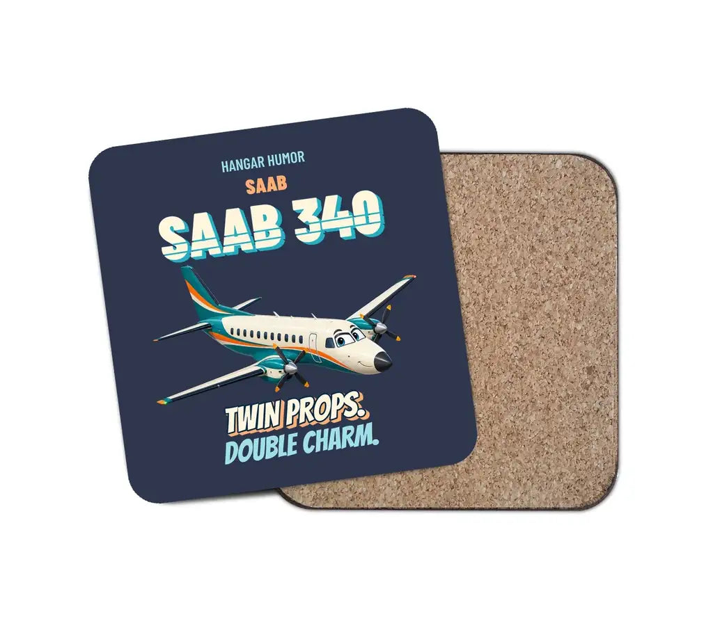 Saab 340B - Twin props. Double charm. design on navy blue 1 piece coaster