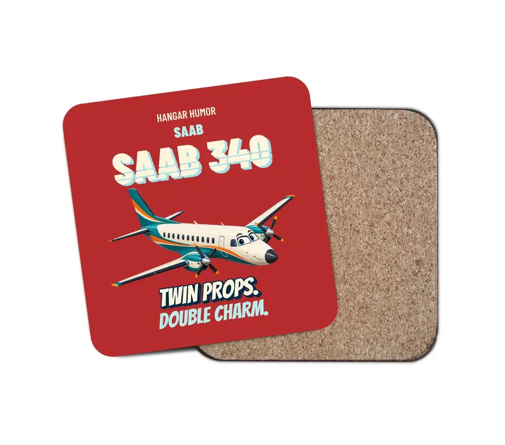 Saab 340B - Twin props. Double charm. design on red 1 piece coaster
