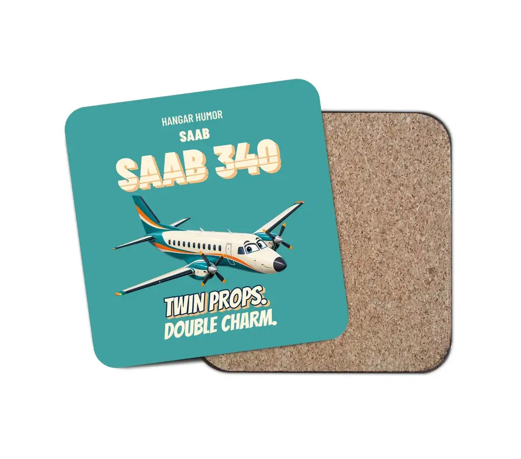 Saab 340B - Twin props. Double charm. design on turquoise 1 piece coaster