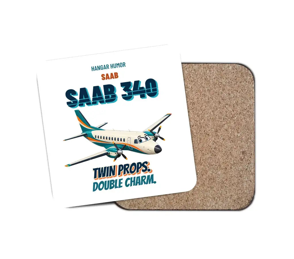 Saab 340B - Twin props. Double charm. design on white 1 piece coaster