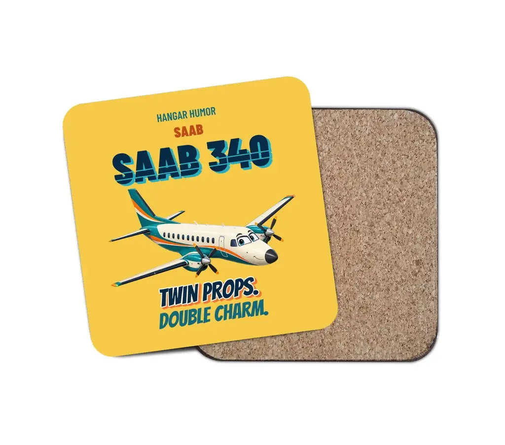 Saab 340B - Twin props. Double charm. design on yellow 1 piece coaster