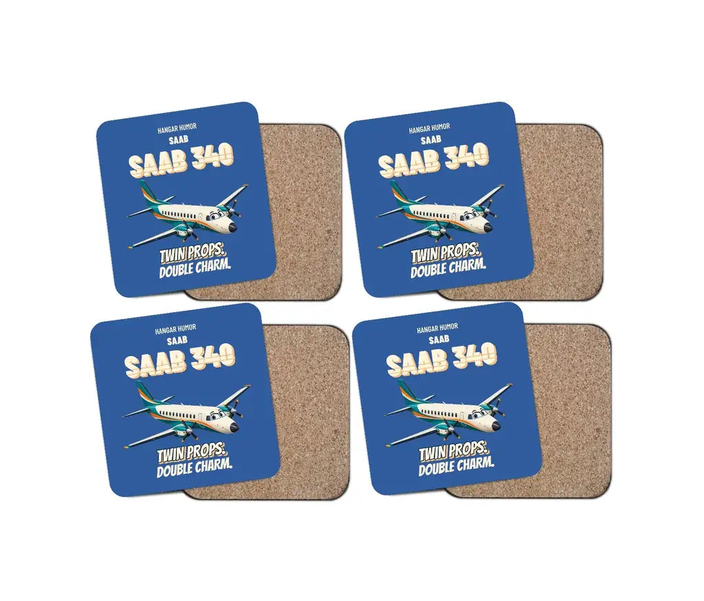 Saab 340B - Twin props. Double charm. design on blue 4 pieces set coaster