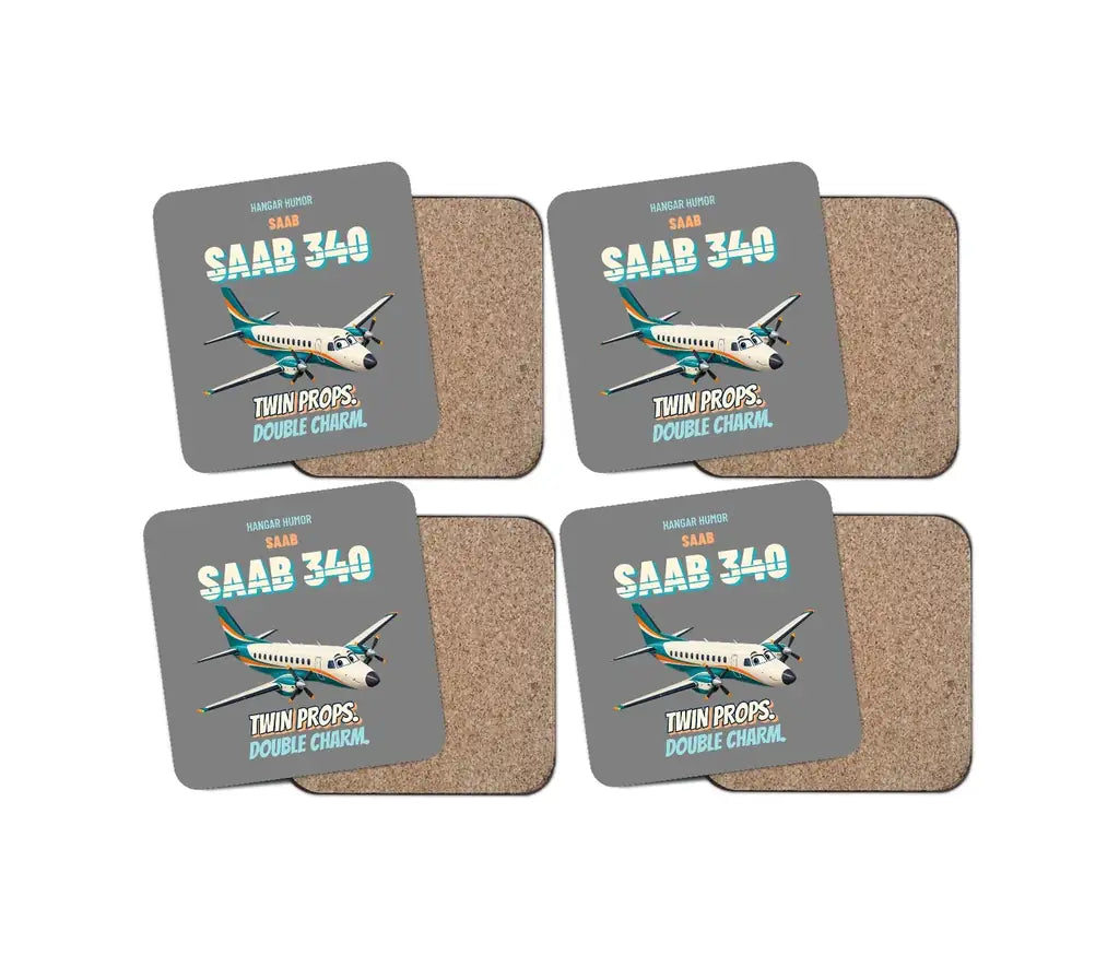Saab 340B - Twin props. Double charm. design on gray 4 pieces set coaster