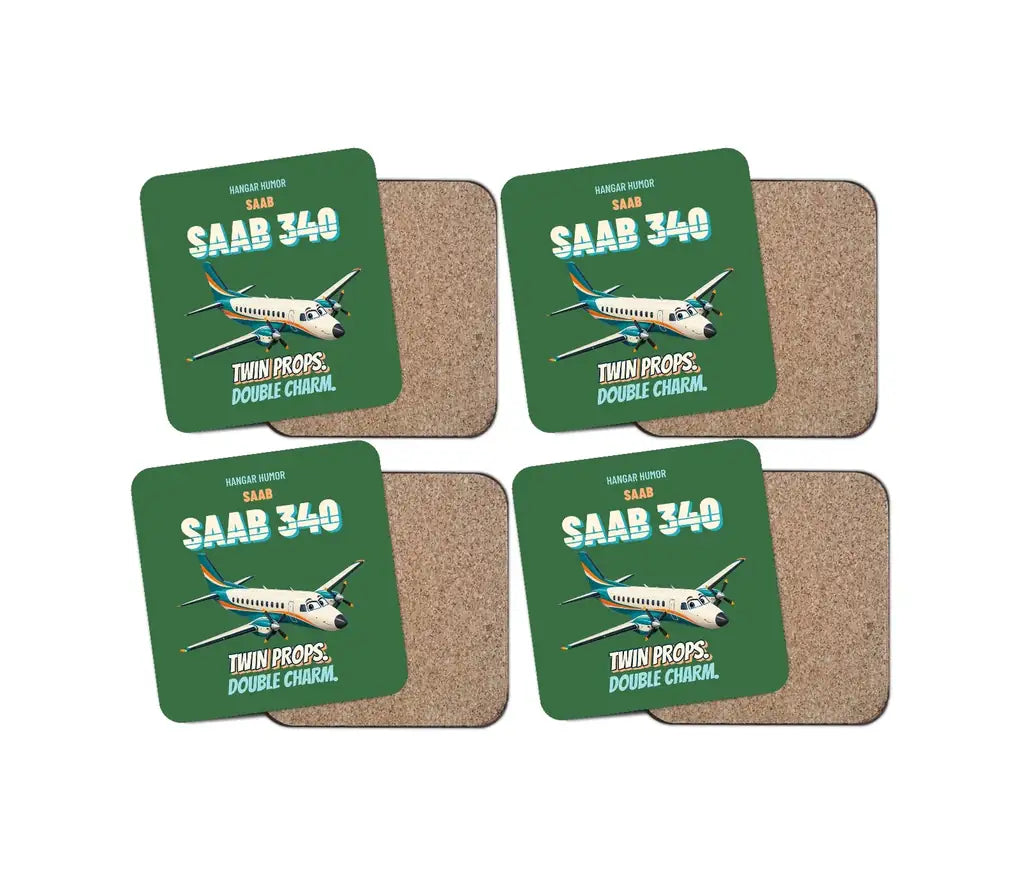 Saab 340B - Twin props. Double charm. design on green 4 pieces set coaster