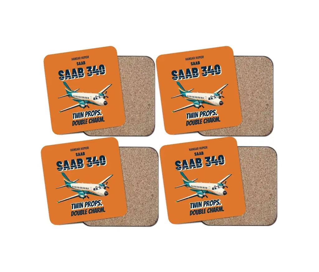 Saab 340B - Twin props. Double charm. design on orange 4 pieces set coaster