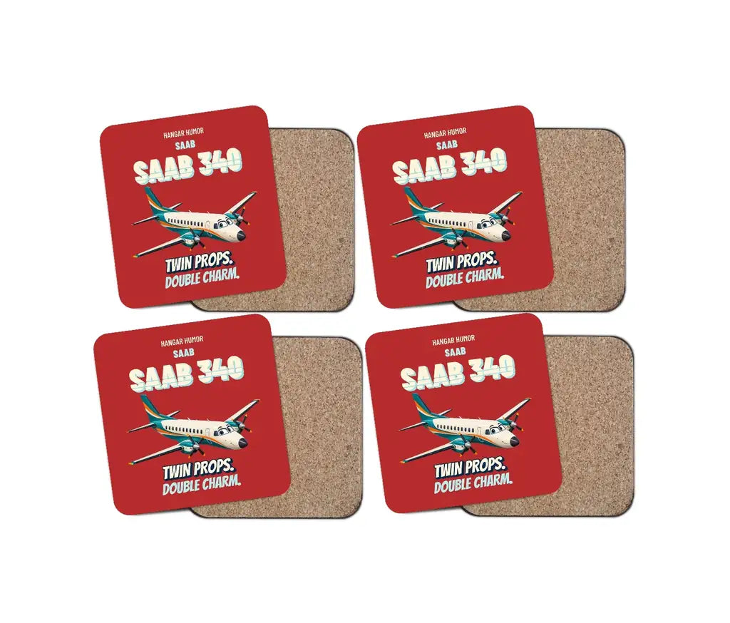 Saab 340B - Twin props. Double charm. design on red 4 pieces set coaster