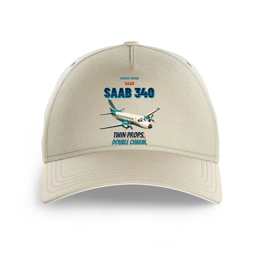 Saab 340B - Twin props. Double charm. design on beige printed hat