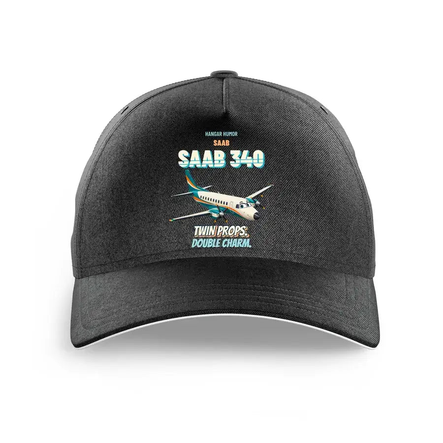 Saab 340B - Twin props. Double charm. design on black printed hat