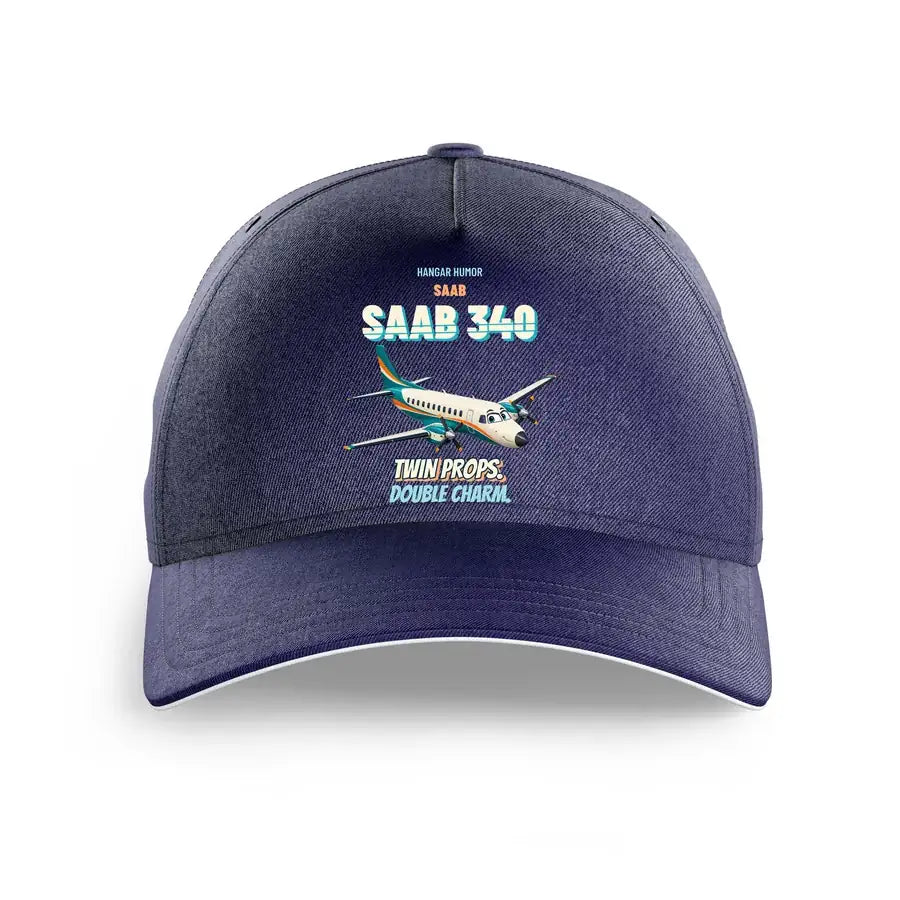 Saab 340B - Twin props. Double charm. design on dark blue printed hat
