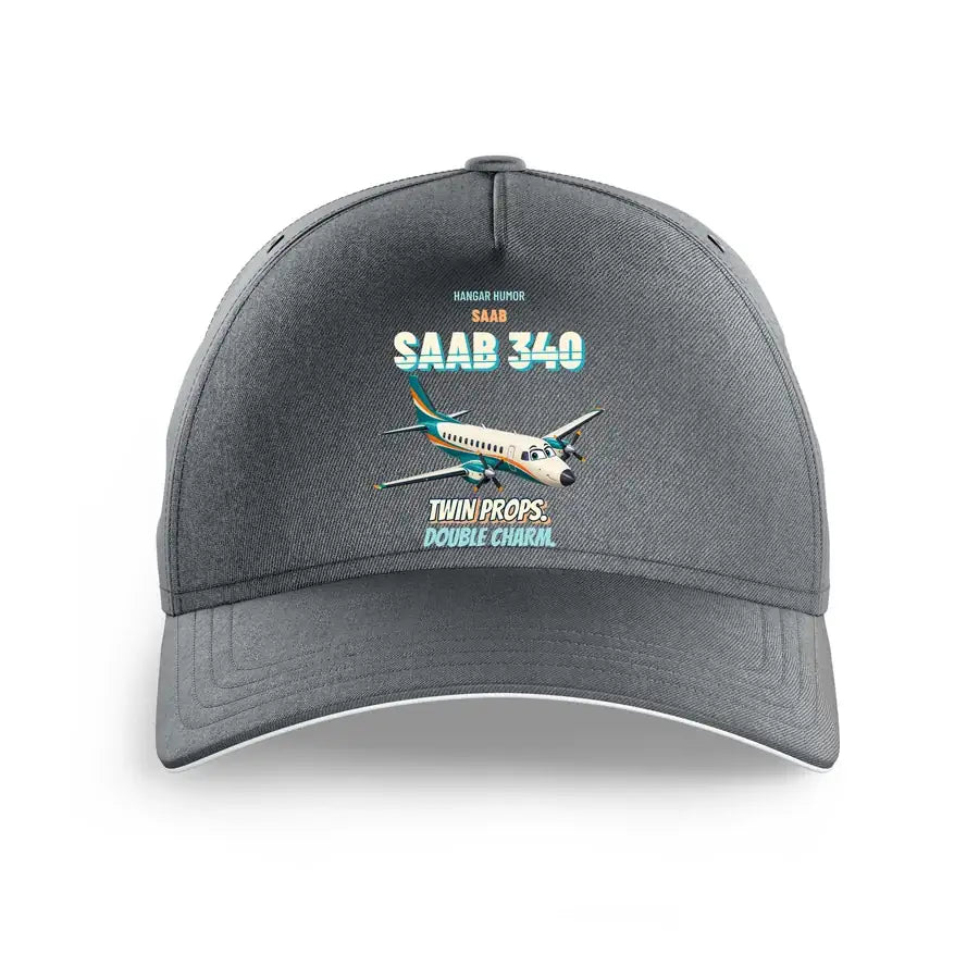 Saab 340B - Twin props. Double charm. design on gray printed hat
