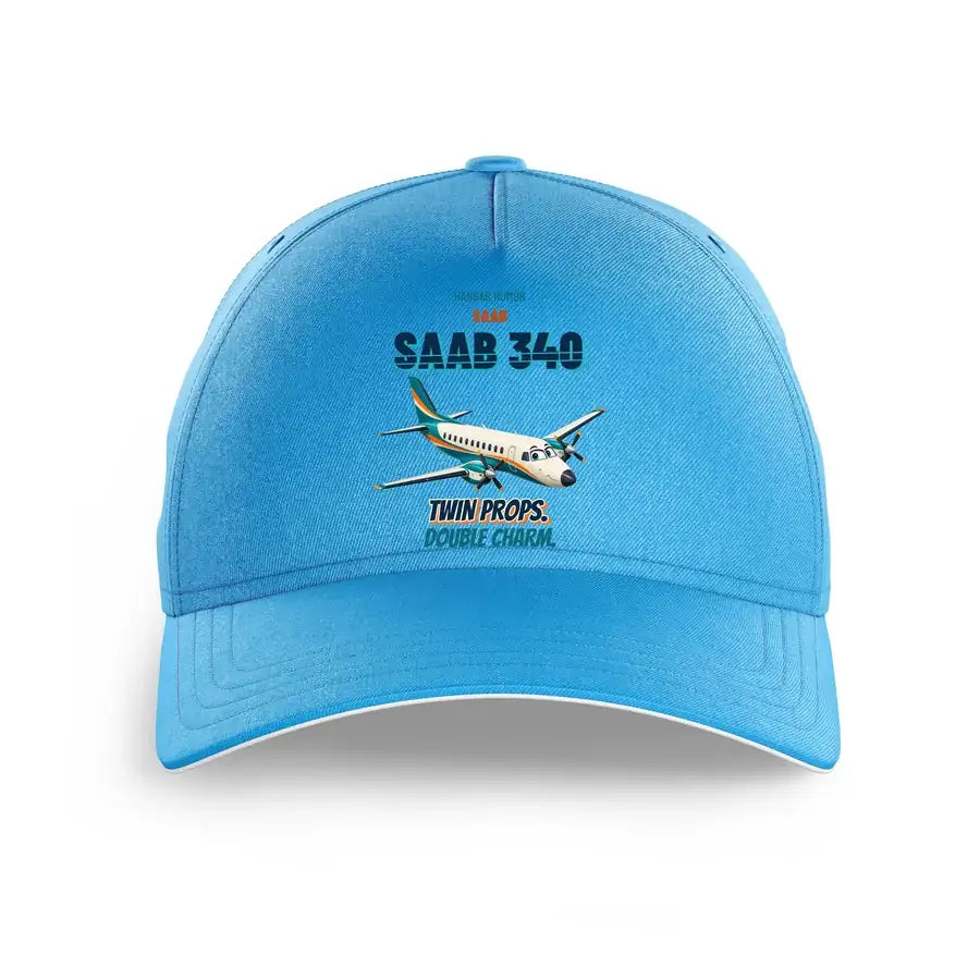 Saab 340B - Twin props. Double charm. design on light blue printed hat